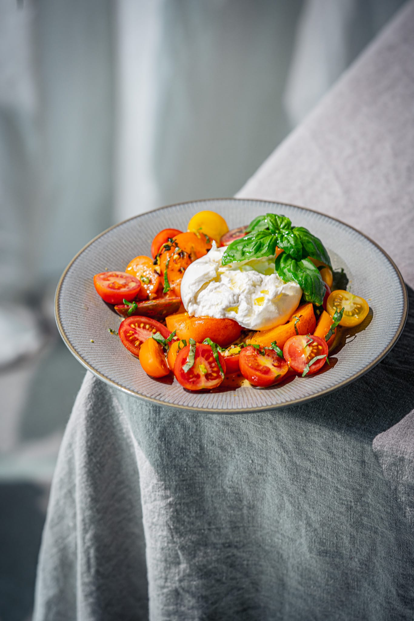 Geröstete Marillen mit Burrata &amp; Orangen-Vinaigrette