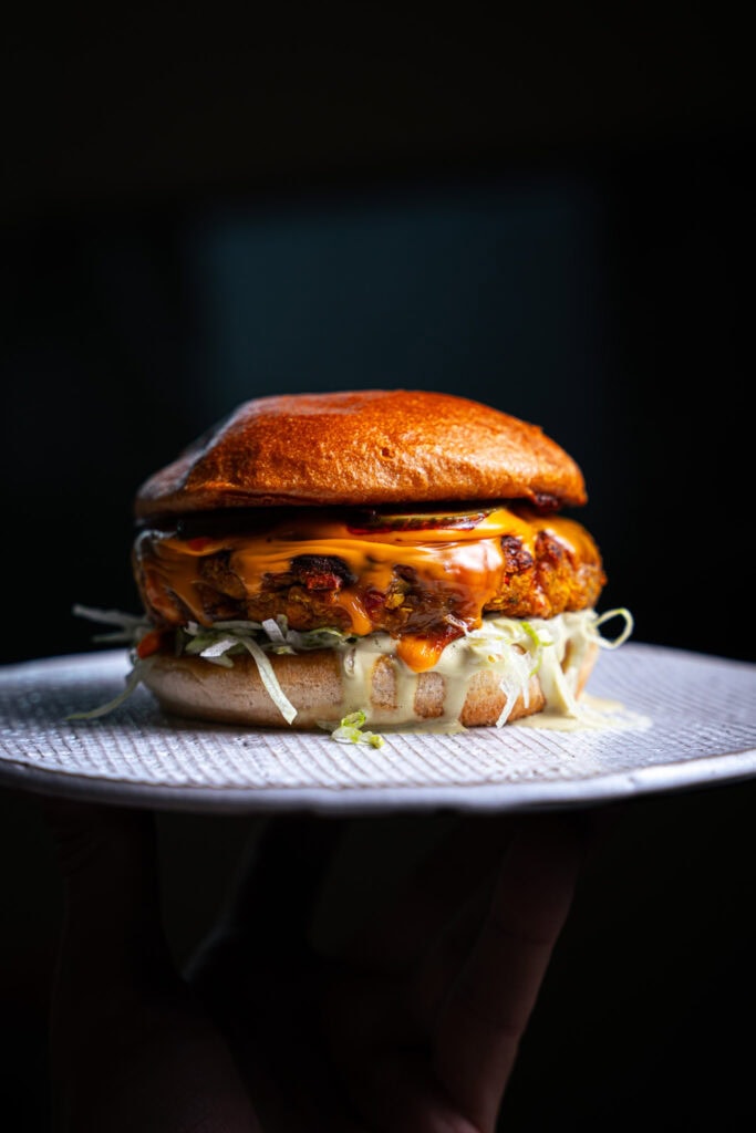 Kürbis Burger mit Kernöl Sourcream