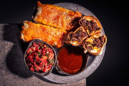 Birria Enchiladas mit Erdbeer Pico de Gallo