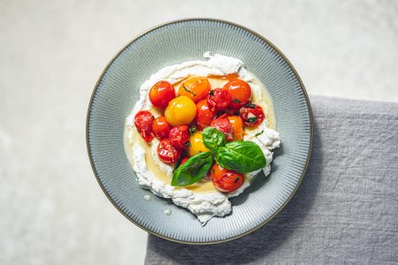 Bunte Tomaten mit Ricotta Zitronenvinaigrette
