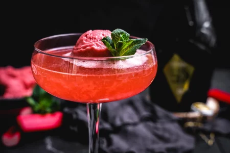 Rhabarber-Sorbet-Fizz Cocktail